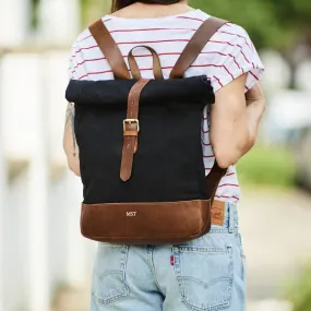 Roll-top Canvas and Leather Backpack