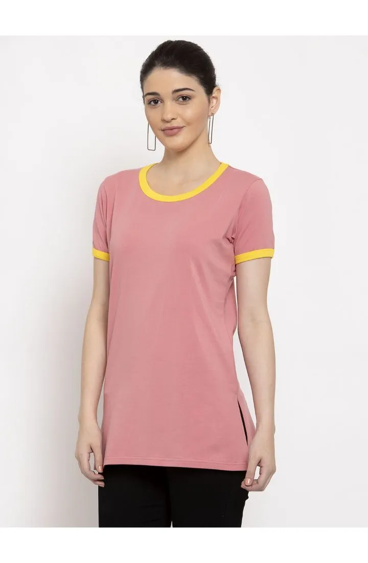 Round Neck Long Tees - Hot Coral