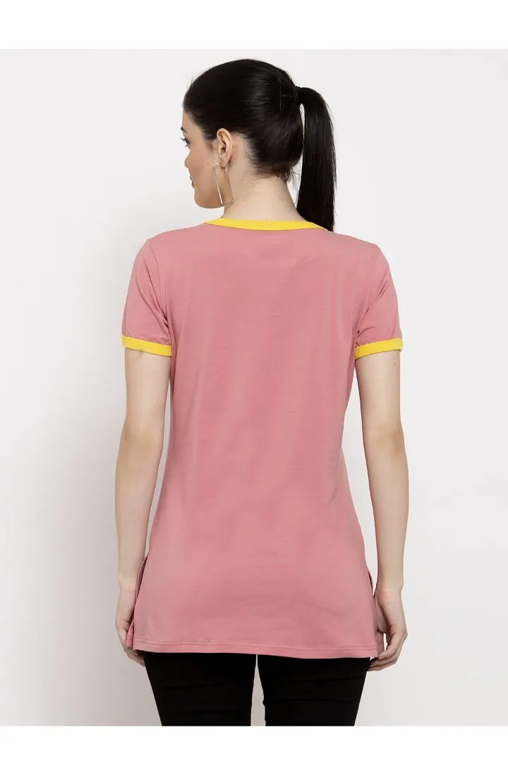 Round Neck Long Tees - Hot Coral