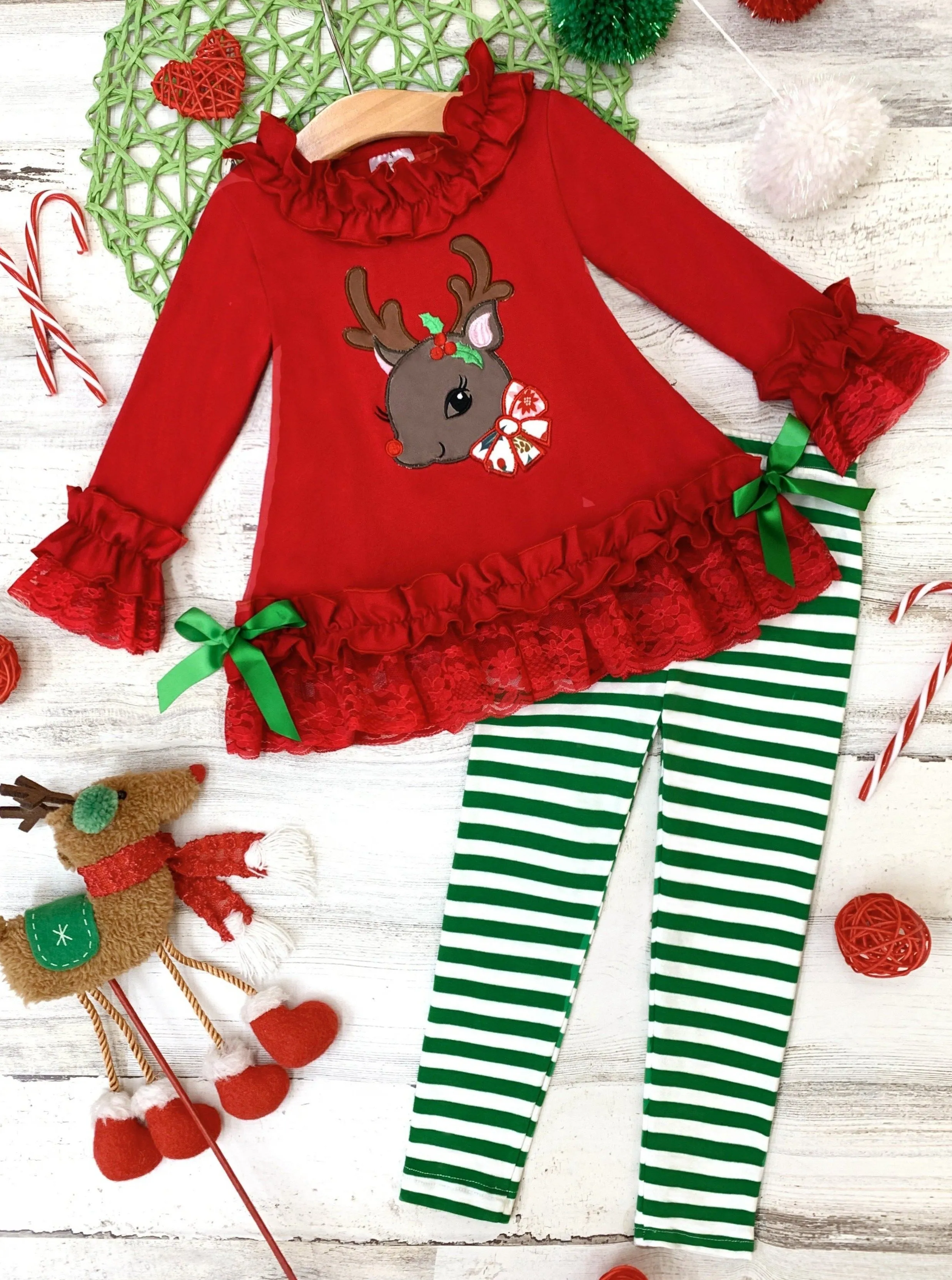 Ruffled Rudolph Striped Legging Set