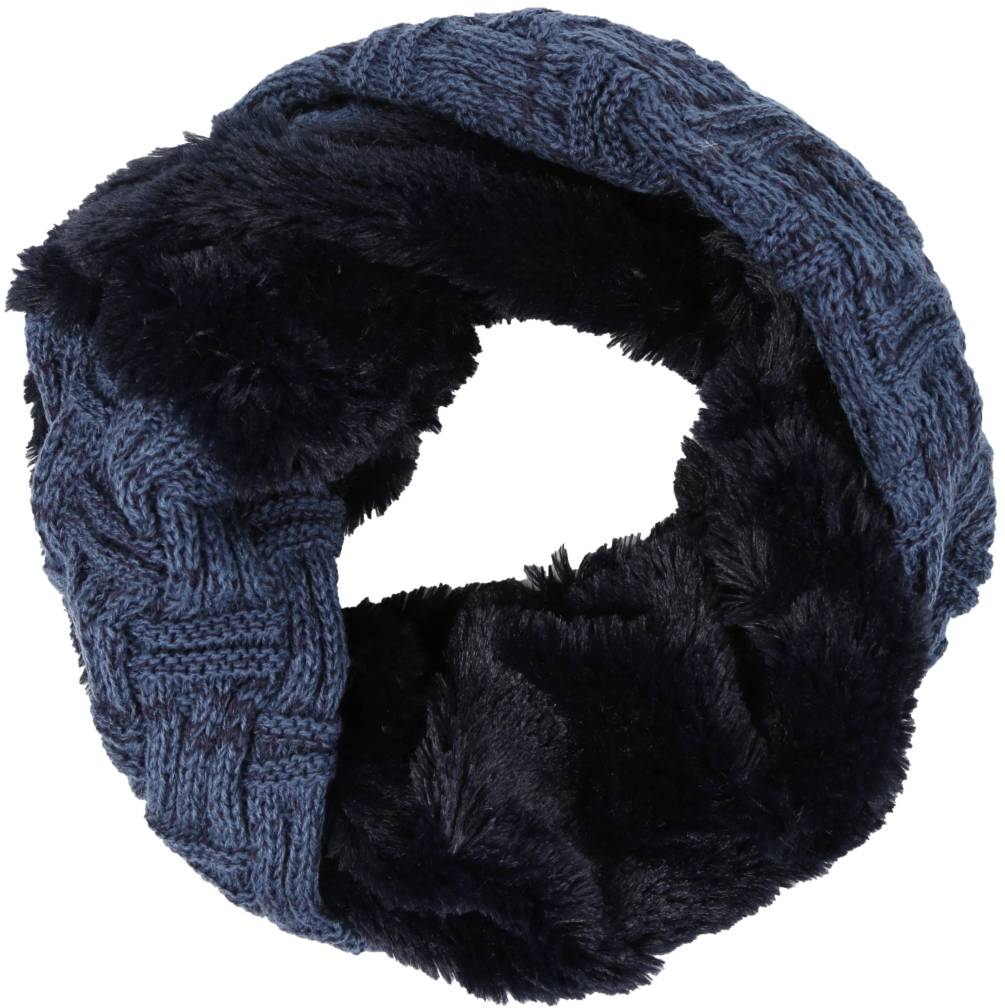 Sakkas Dalien Short Length Two Sided Faux Fur Ribbed Cable Knit Infinity Scarf