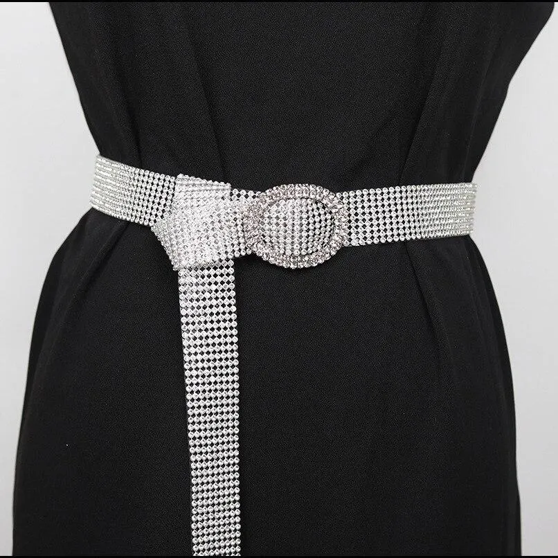 Shiny Rhinestone Waist Belt Gold Silver Buckle Patchwork Adjustable Waistband Chic Streetwear Lady Jewelry Waist Belts