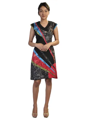 short-sleeve-colourful-stone-wash-dress-with-print-and-thread-work-added-on-the-neck-tc-tdr799a