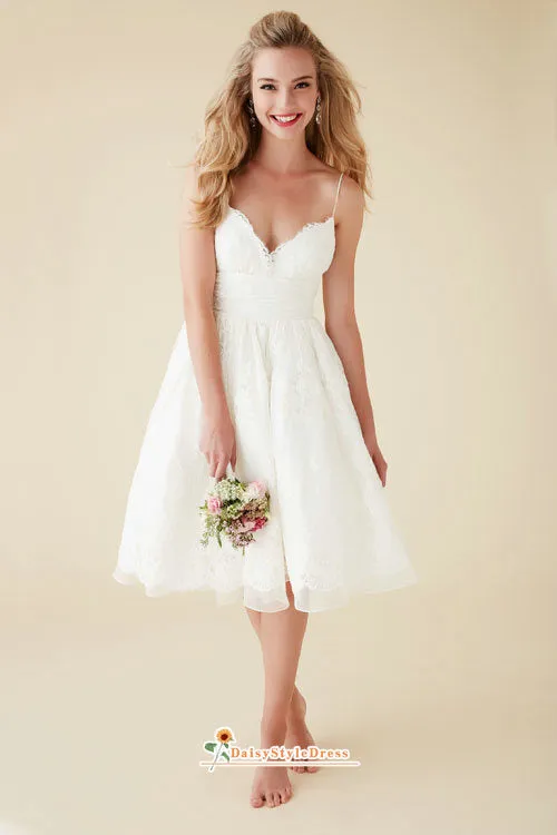 Short Spaghetti Straps Lace Summer Wedding Dress