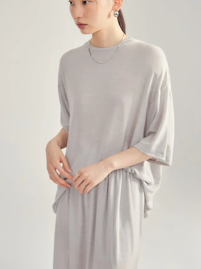 Simple Natural Crew-Neck Plain T-Shirt＆Long-Skirt