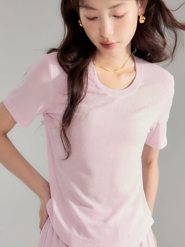 Simple Natural Crew-Neck Plain T-Shirt＆Long-Skirt