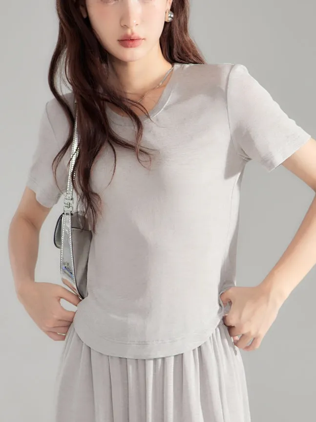 Simple Natural Crew-Neck Plain T-Shirt＆Long-Skirt