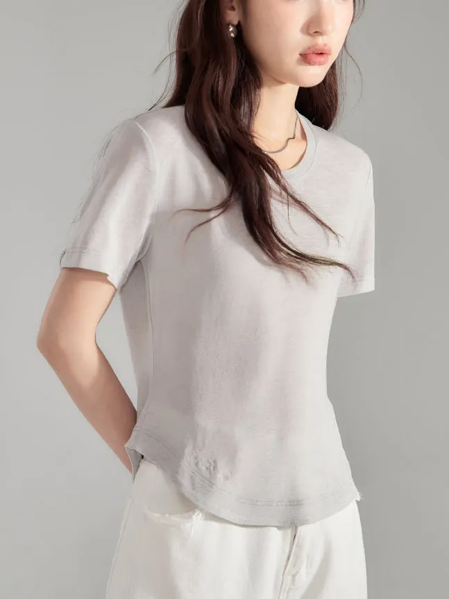 Simple Natural Crew-Neck Plain T-Shirt＆Long-Skirt