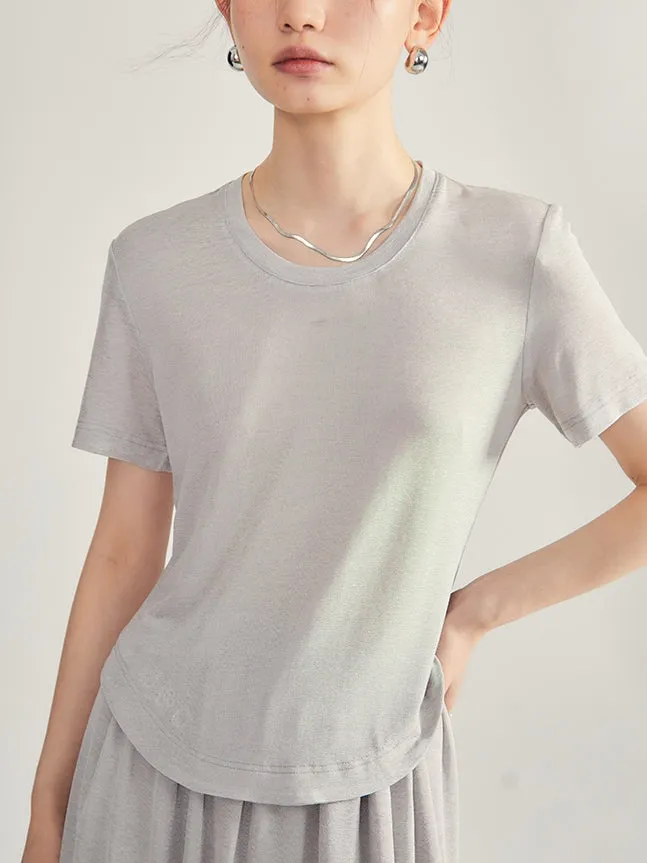 Simple Natural Crew-Neck Plain T-Shirt＆Long-Skirt