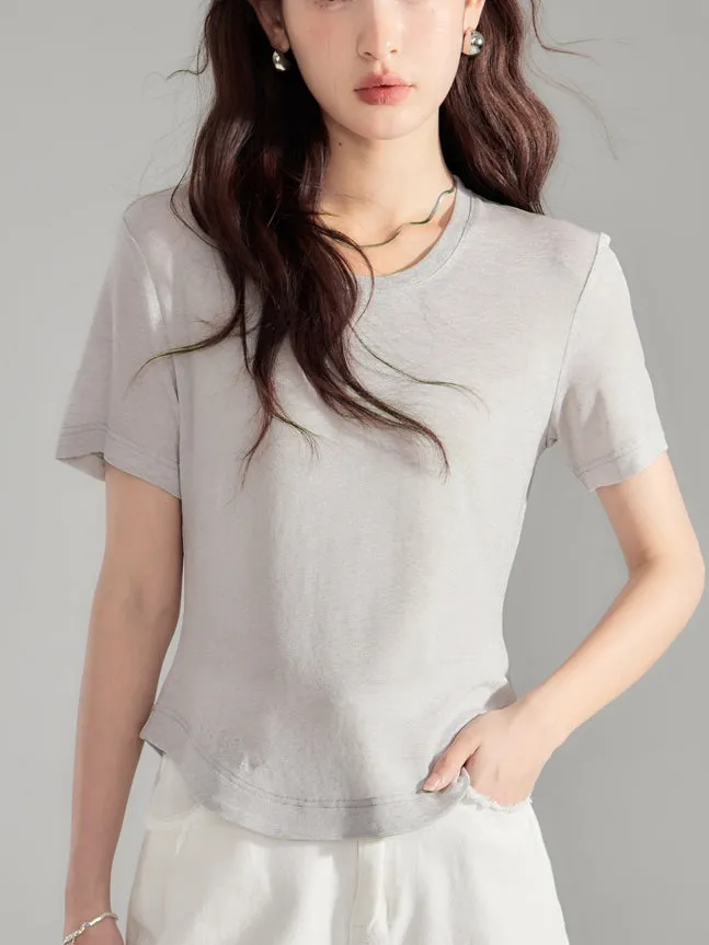 Simple Natural Crew-Neck Plain T-Shirt＆Long-Skirt