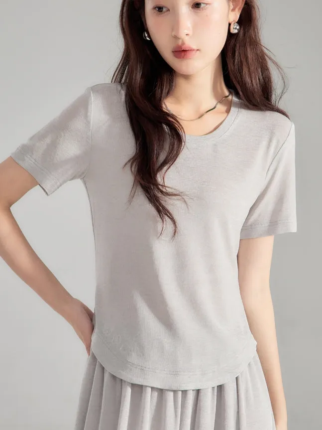 Simple Natural Crew-Neck Plain T-Shirt＆Long-Skirt