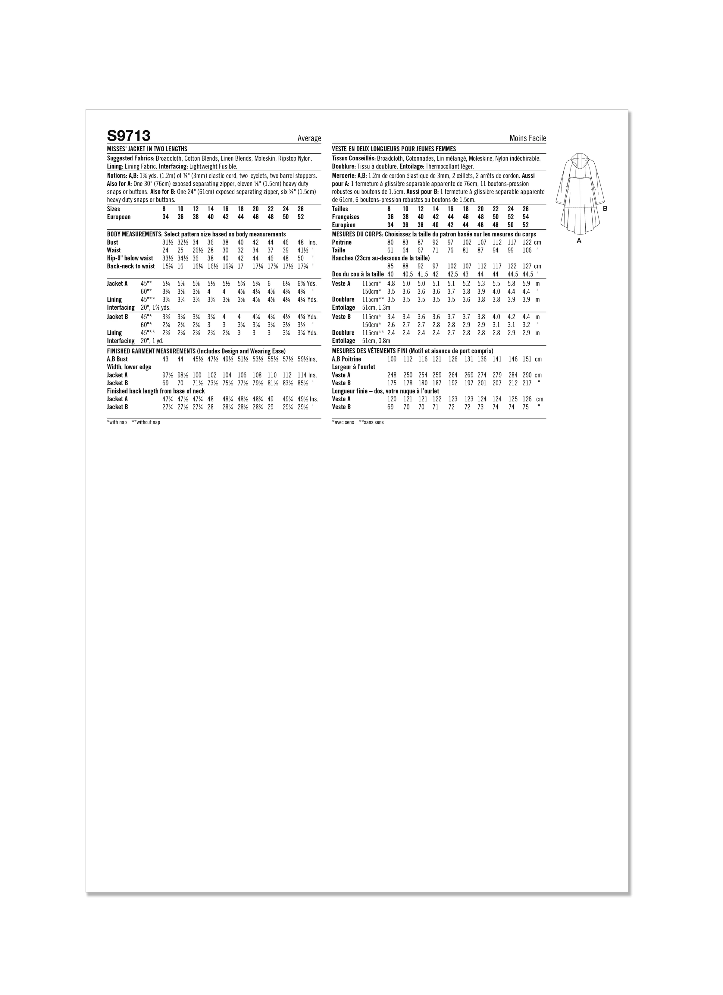 Simplicity Pattern S9713 Misses Jacket/Coat