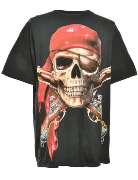 Skull Print Black Printed T-shirt - L