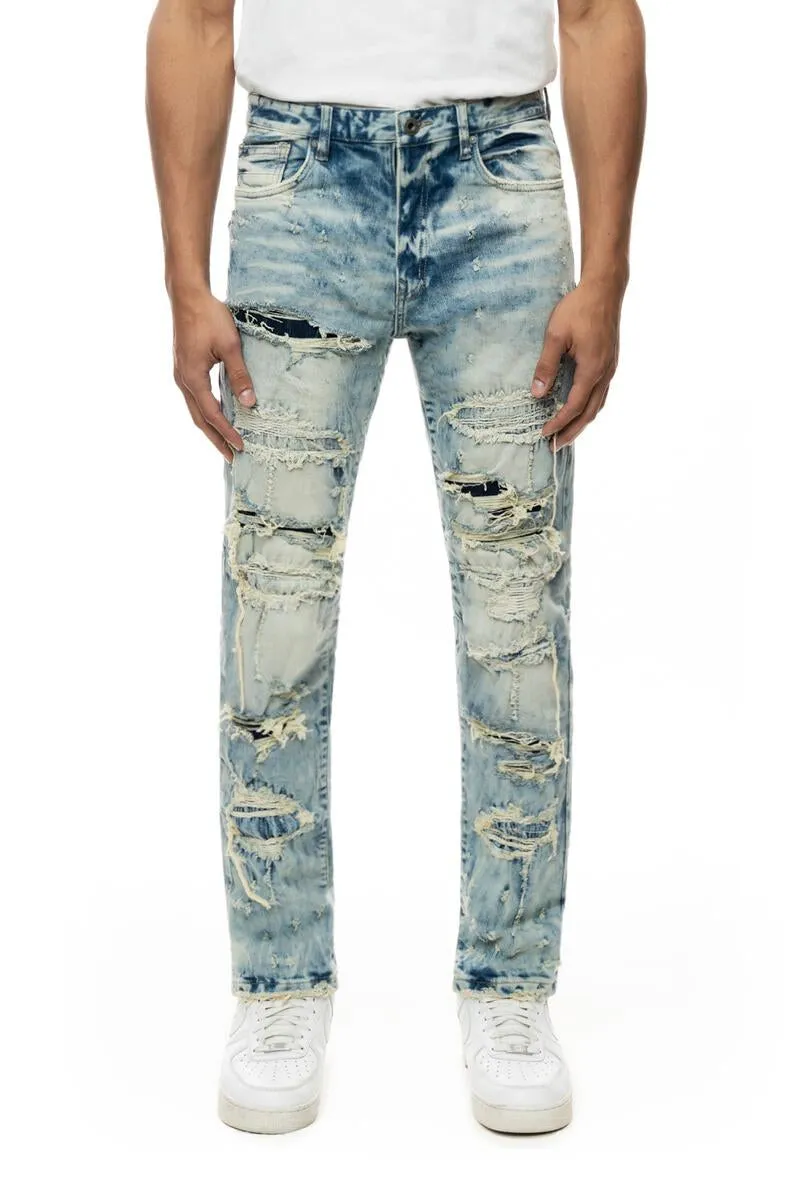 Smoke Rise Men's Double Layered Heavy Rip & Repair Fashion Jean