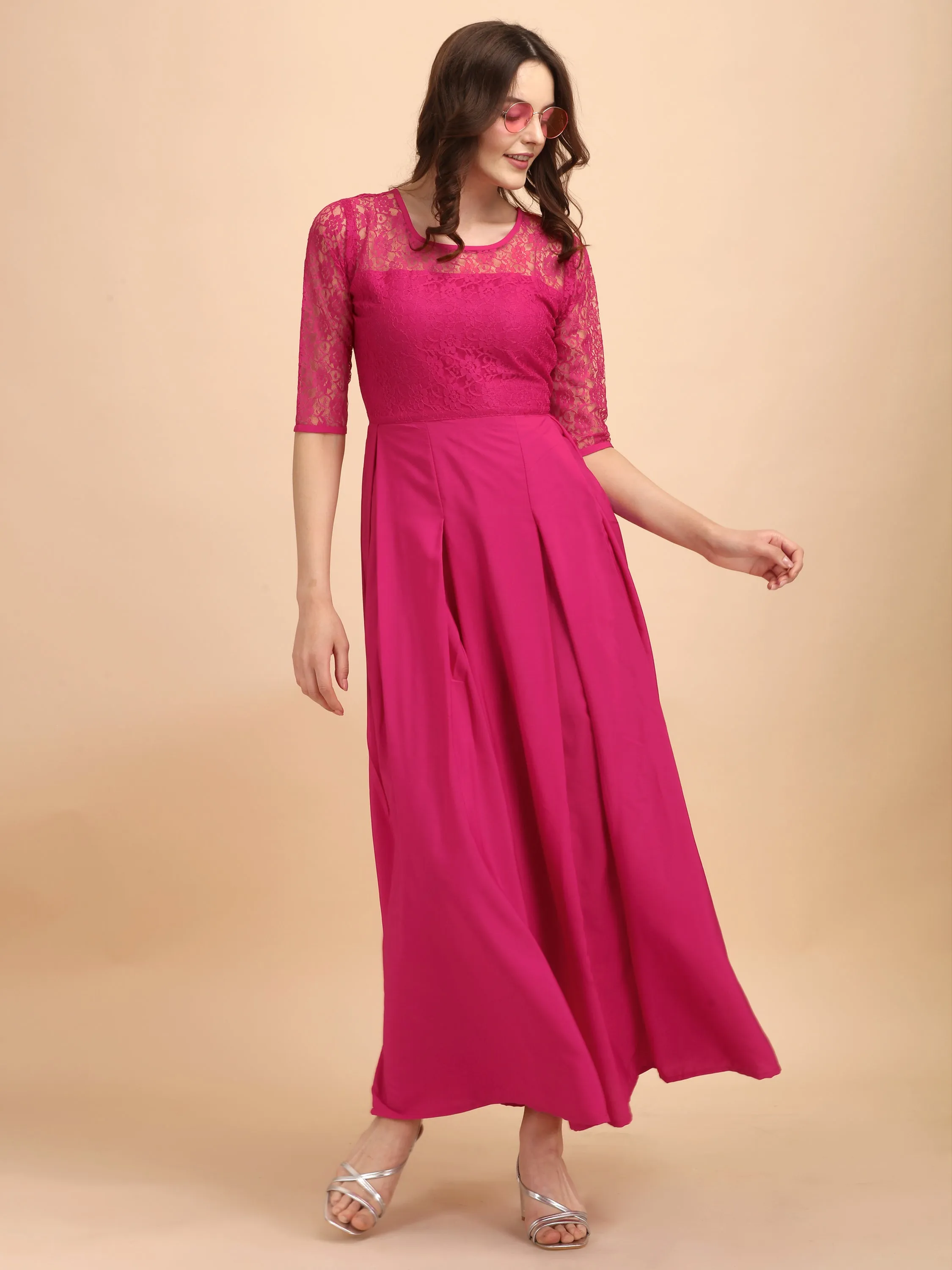 Solid Crepe Flare Maxi Dress