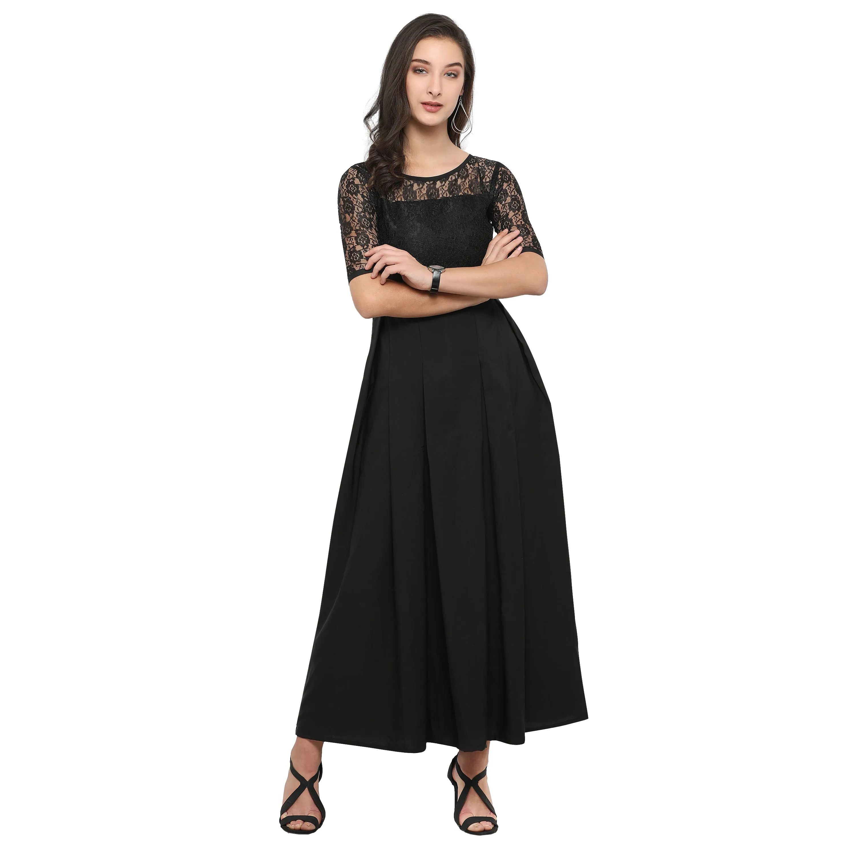 Solid Crepe Flare Maxi Dress