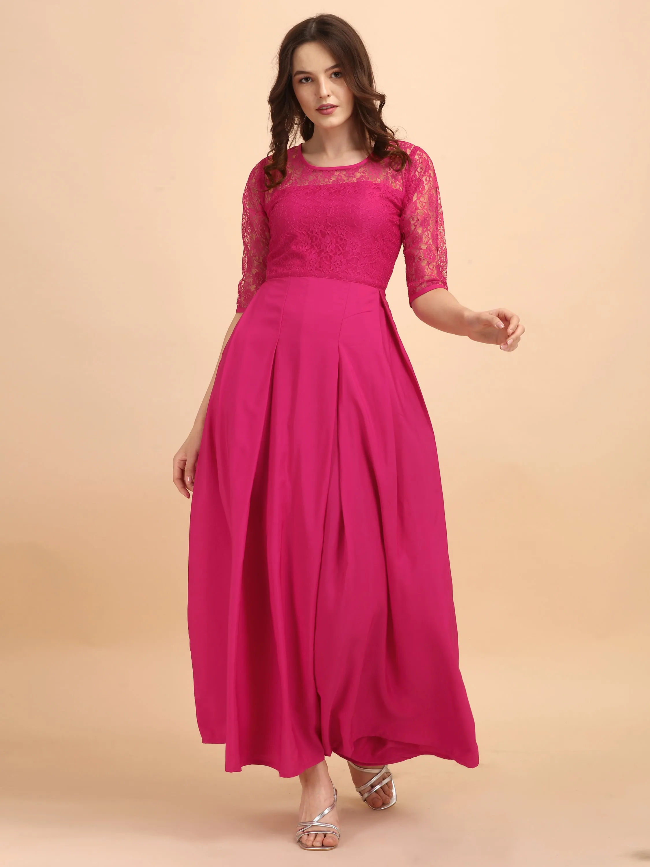 Solid Crepe Flare Maxi Dress