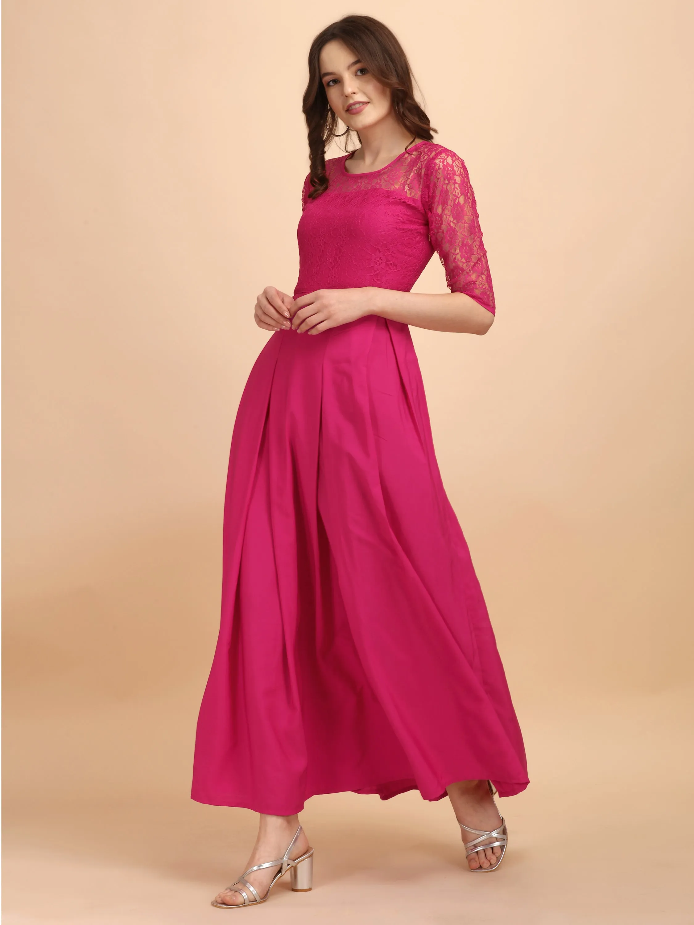 Solid Crepe Flare Maxi Dress