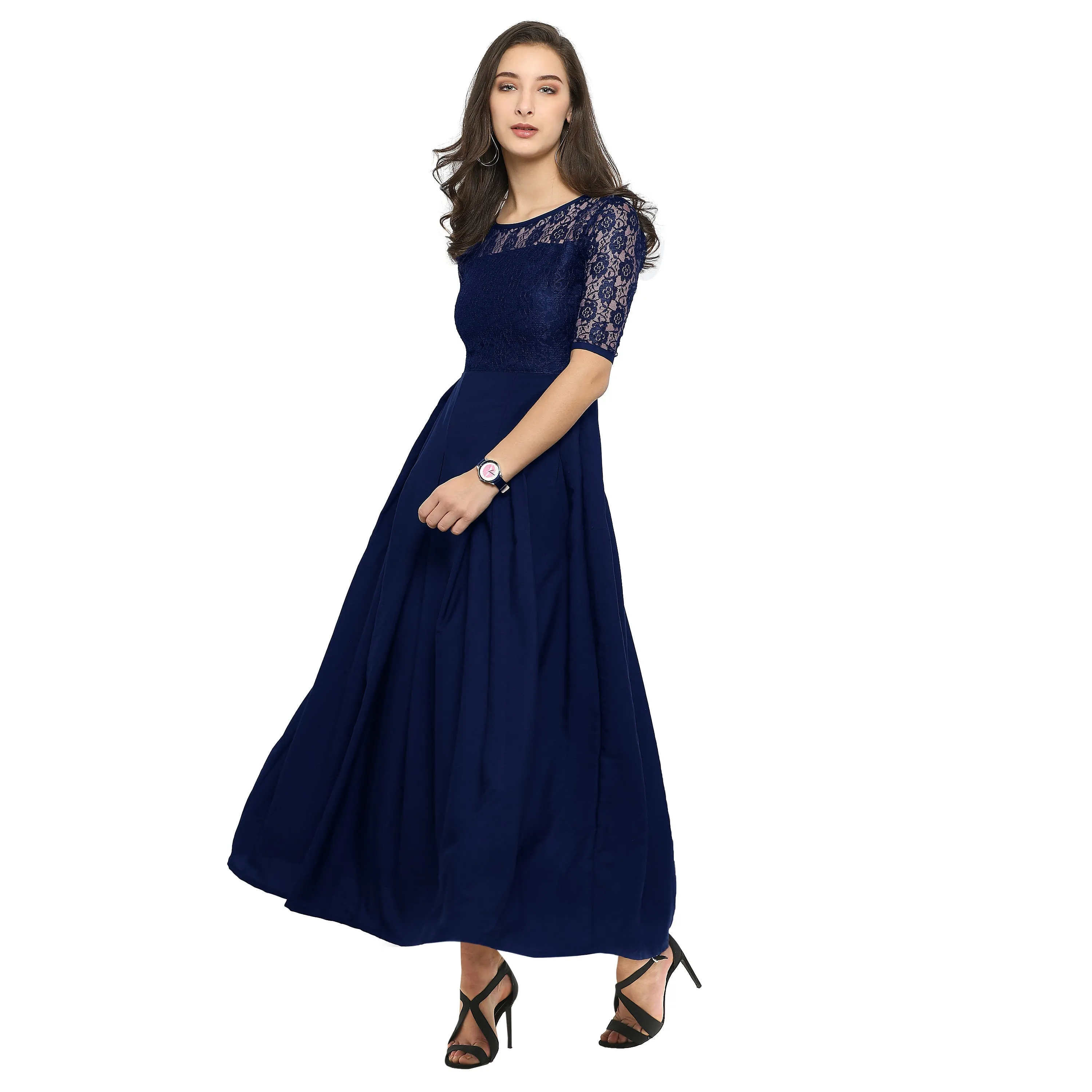 Solid Crepe Flare Maxi Dress