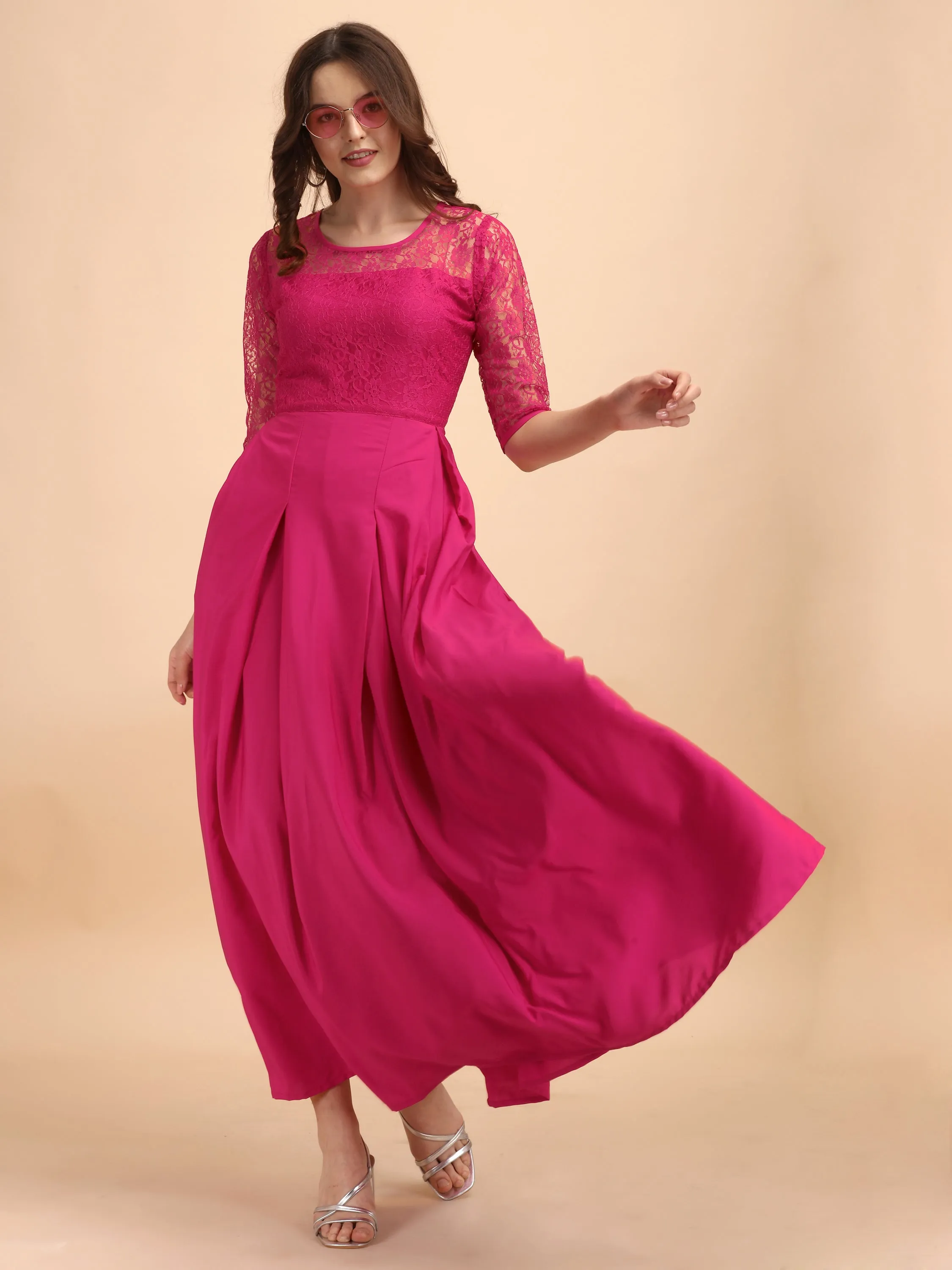 Solid Crepe Flare Maxi Dress