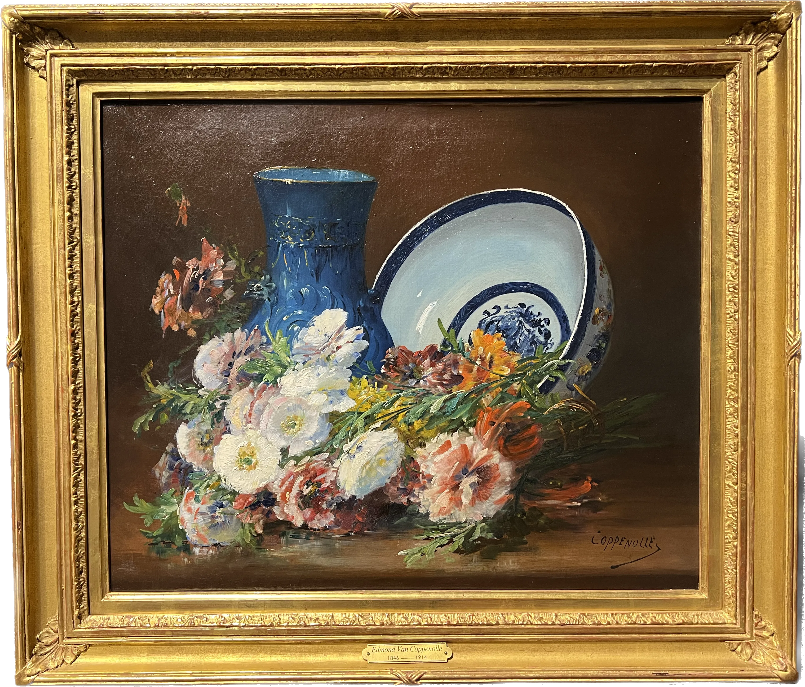 Still Life of Porcelain and Flowers by Edmond Von Coppenolle