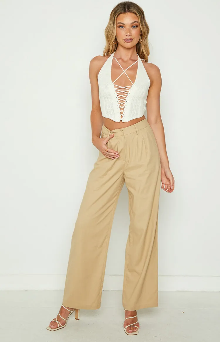 Summer Days Beige Linen Blend Pants