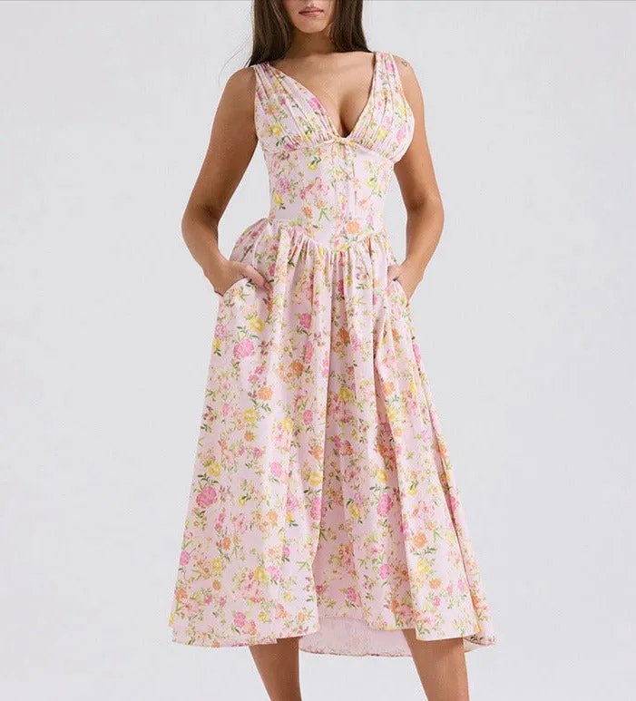 Summer New Floral V-Neck Dress