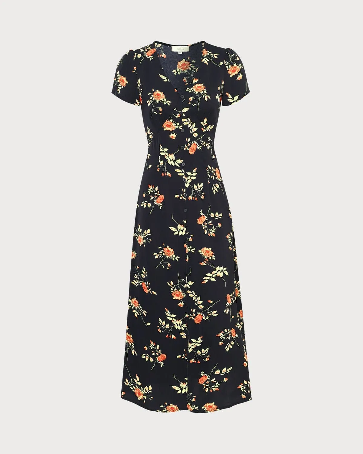 The Black V Neck Floral Short Sleeve Maxi Dress