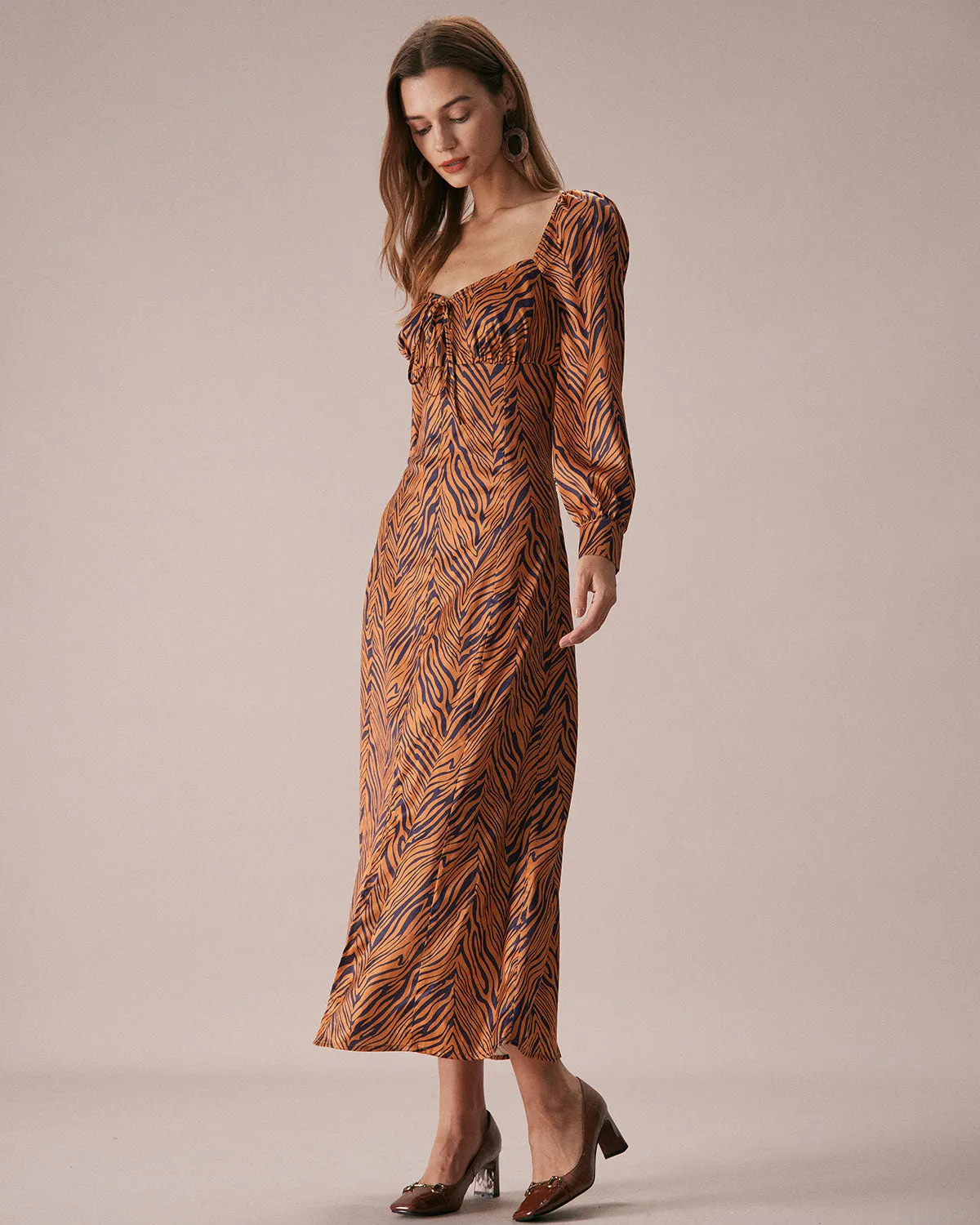 The Brown Sweetheart Neck Zebra Maxi Dress