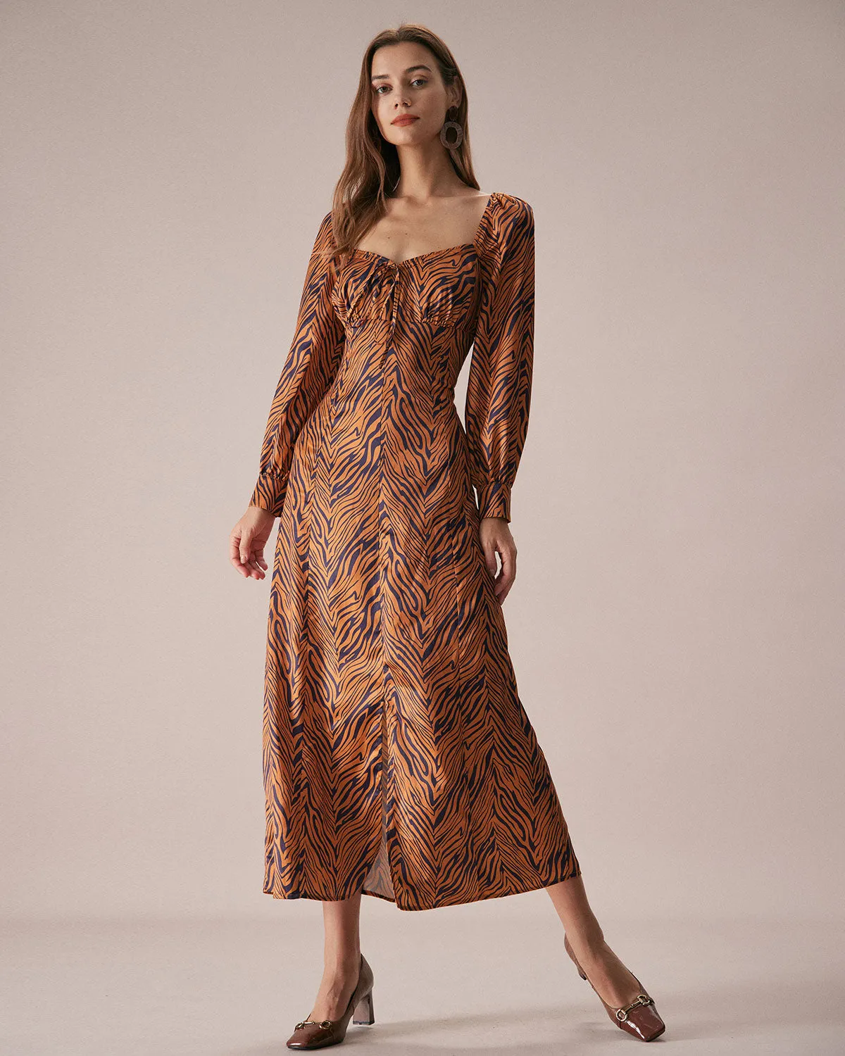 The Brown Sweetheart Neck Zebra Maxi Dress