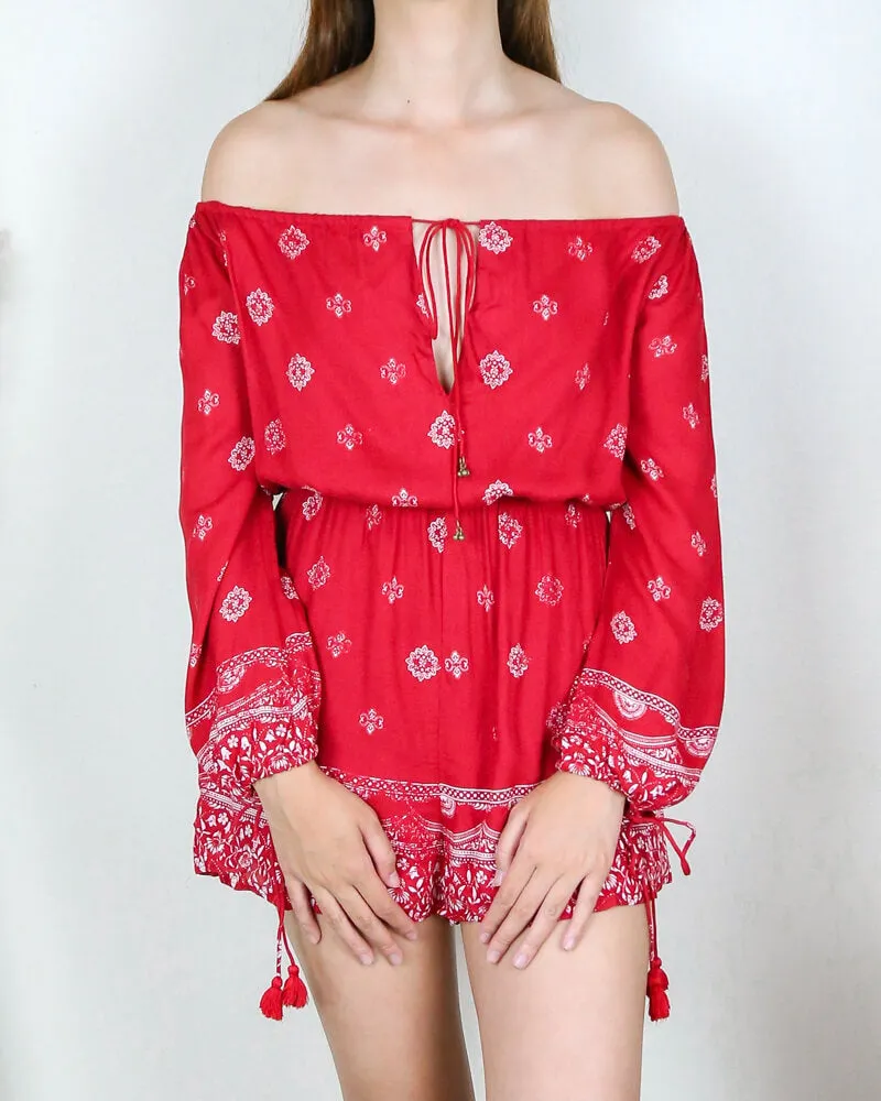 The Jetset Diaries - Fuego Romper in Red Robe Print