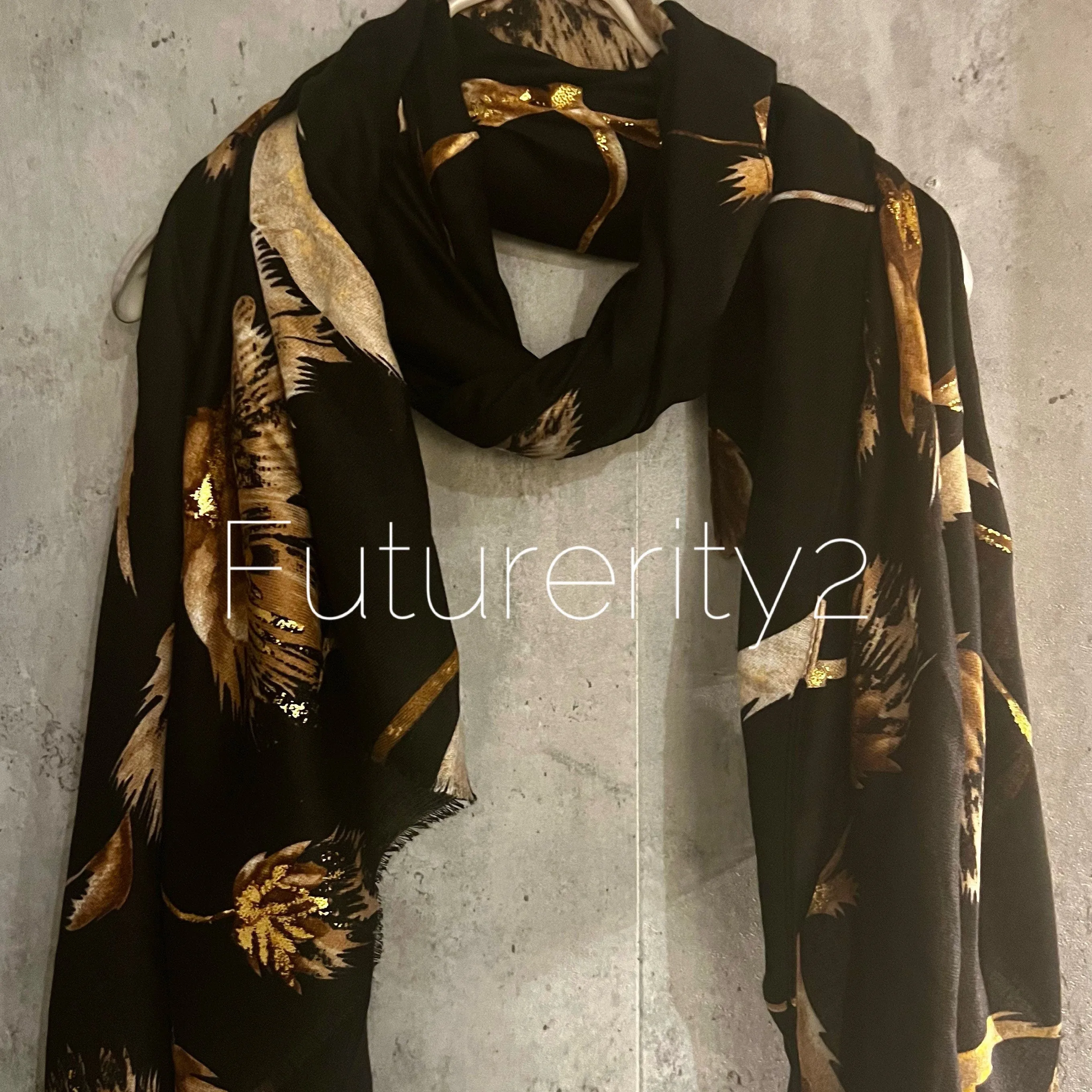 Thistle Flowers Gold Dusk Black Cotton Scarf/Spring Summer Autumn Scarf/Scarf Women/Gift For Her Birthday Christmas/Gifts For Mum/UK Seller