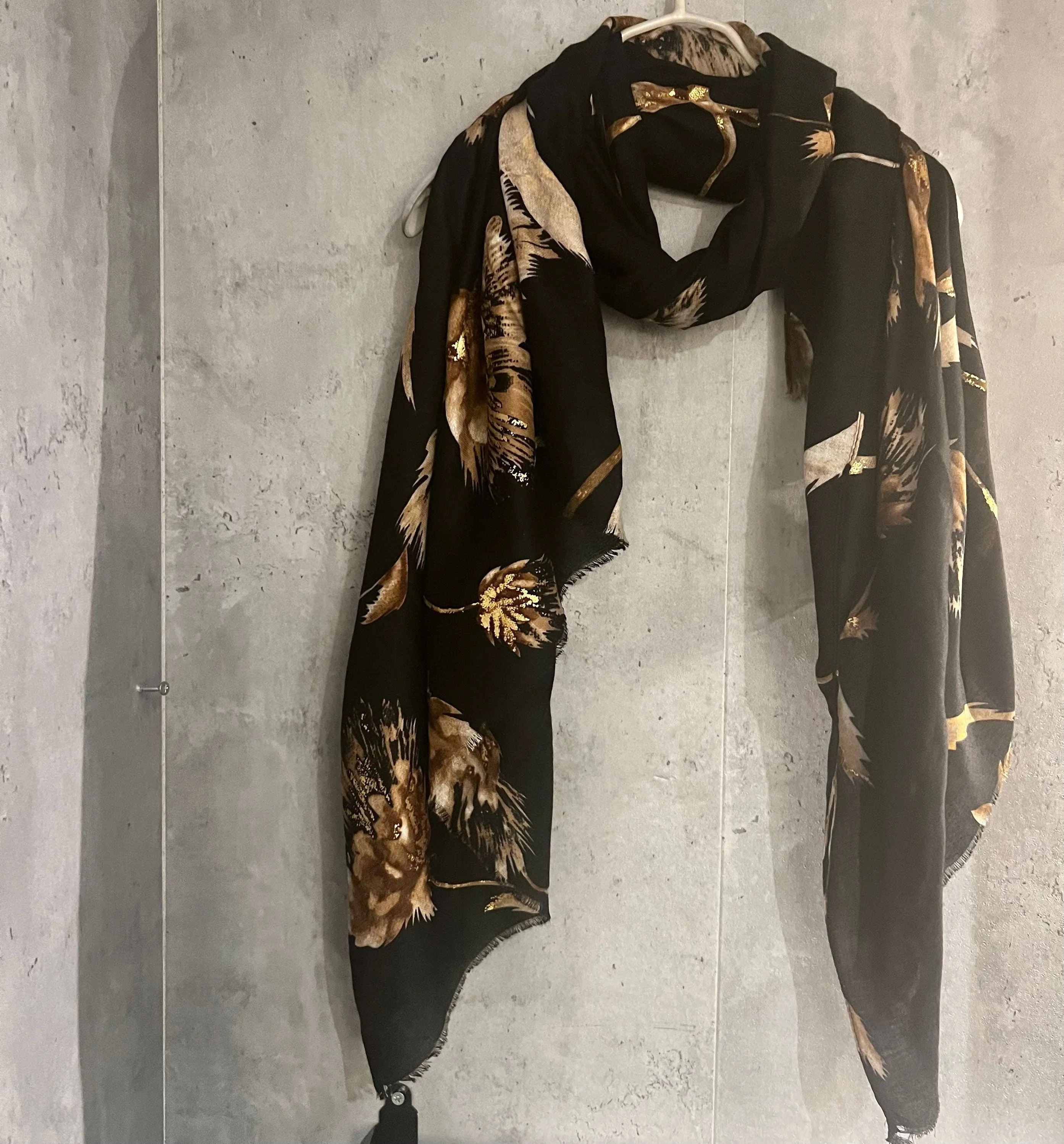 Thistle Flowers Gold Dusk Black Cotton Scarf/Spring Summer Autumn Scarf/Scarf Women/Gift For Her Birthday Christmas/Gifts For Mum/UK Seller