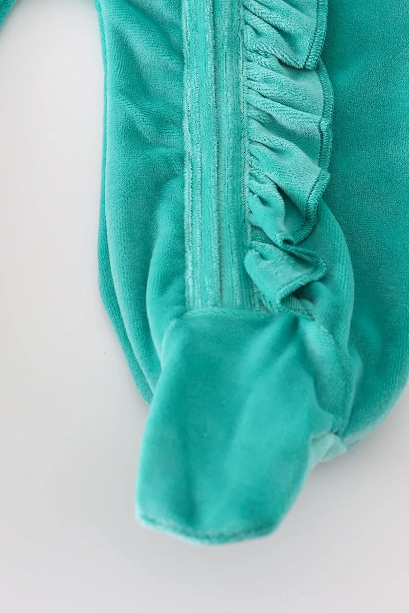 Turquoise velvet girl romper