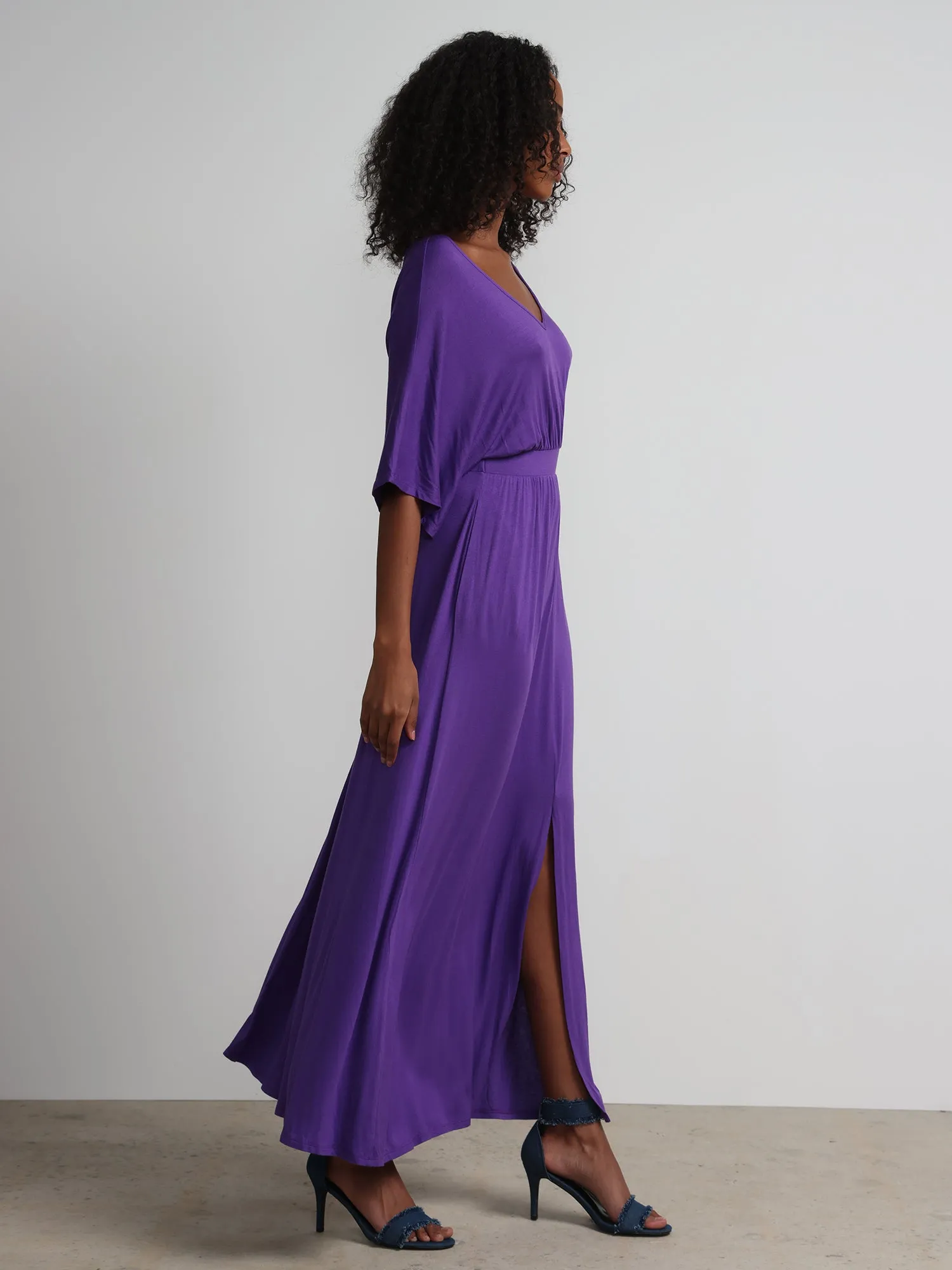 V-Neck Front Slit Maxi Dress