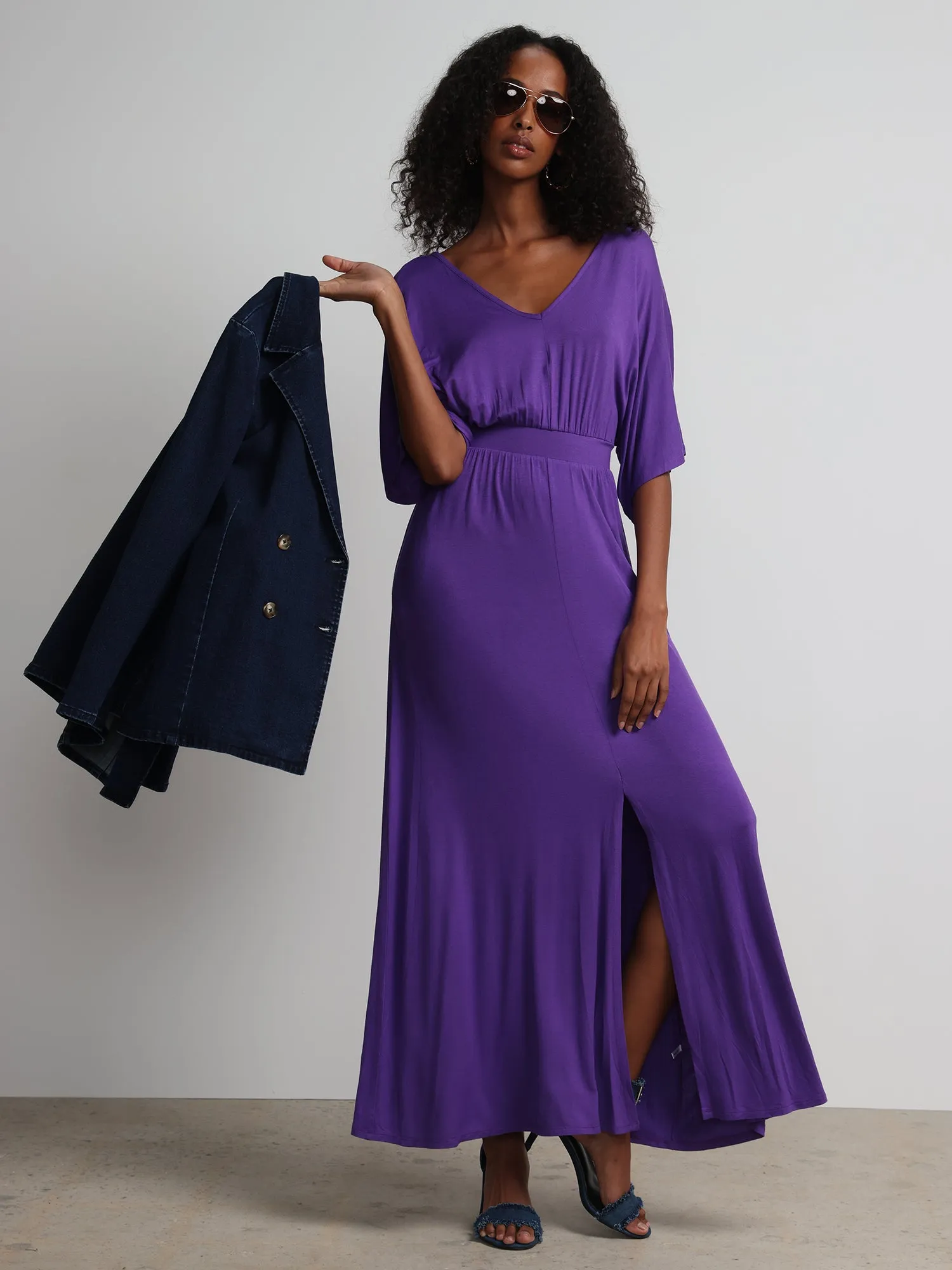 V-Neck Front Slit Maxi Dress