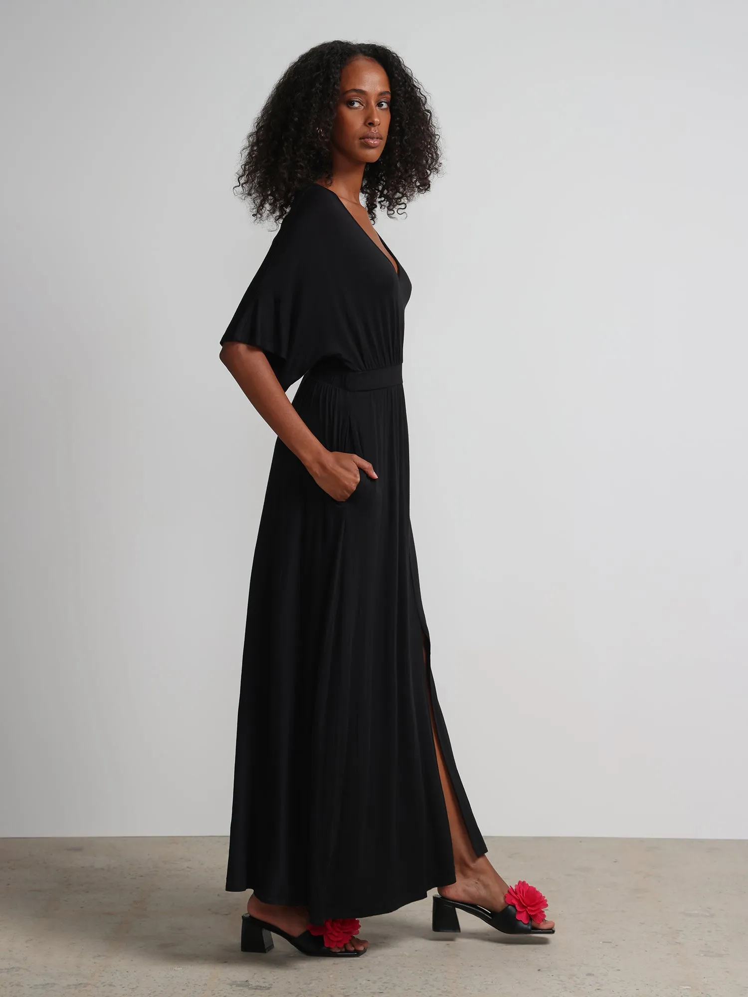 V-Neck Front Slit Maxi Dress