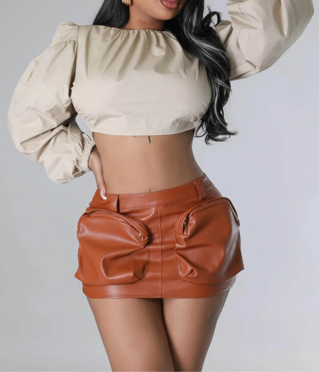 Vegan Leather Mini Cargo Skirt