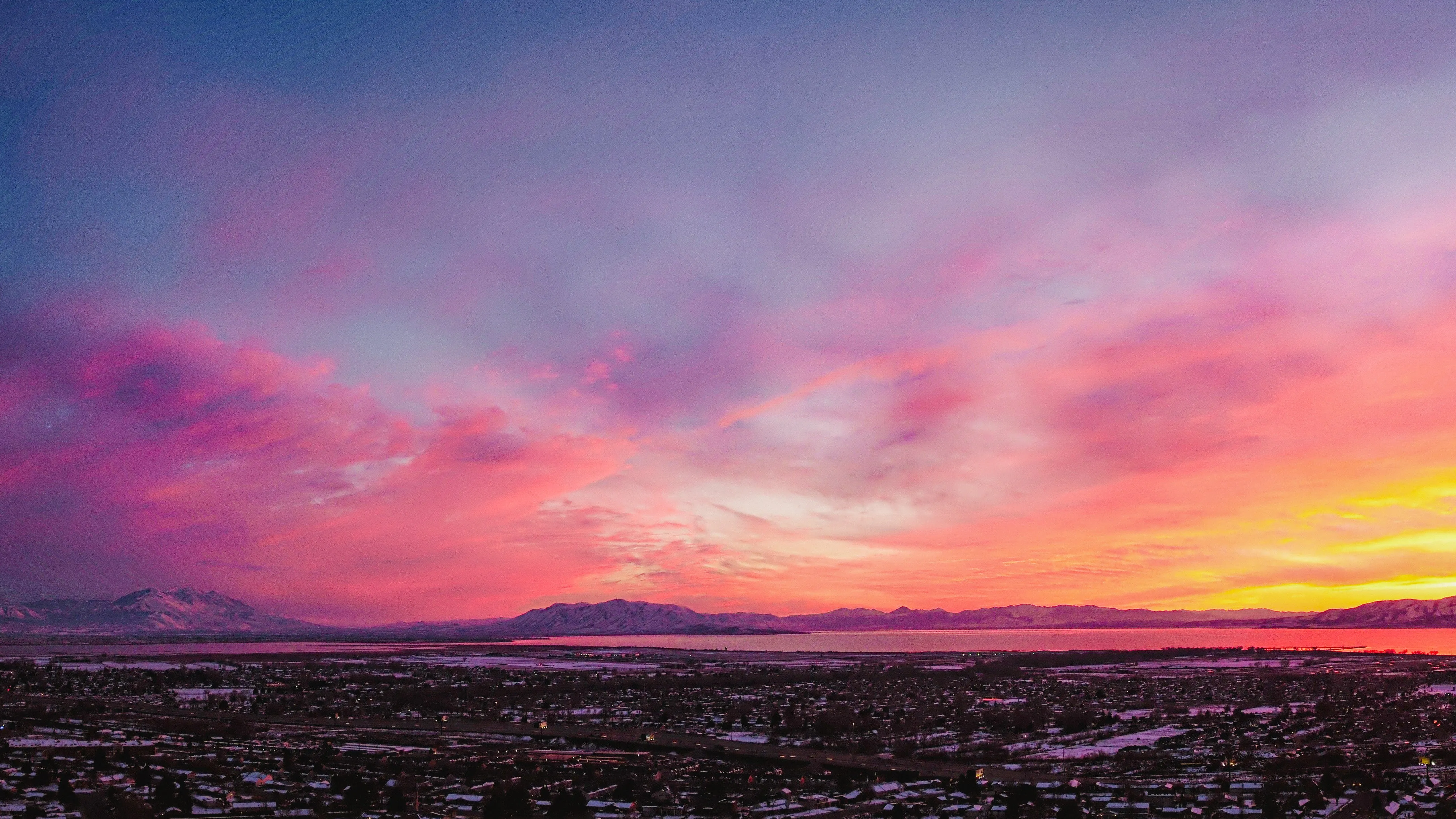 Vibrant Winter Sunset - Utah Lake