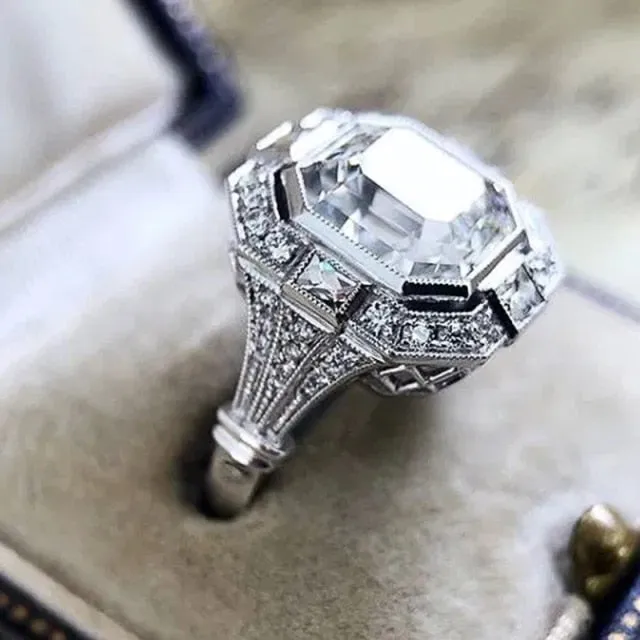 Wedding Jewelry Elegant Asscher Cut Zircon Rings for Women in Silver Color