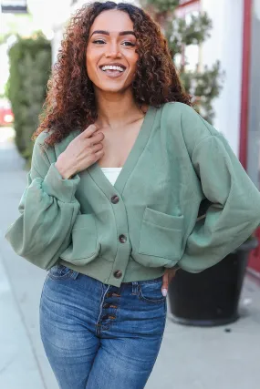 Weekend Ready Green Boyfriend Button Down Cropped Jacket