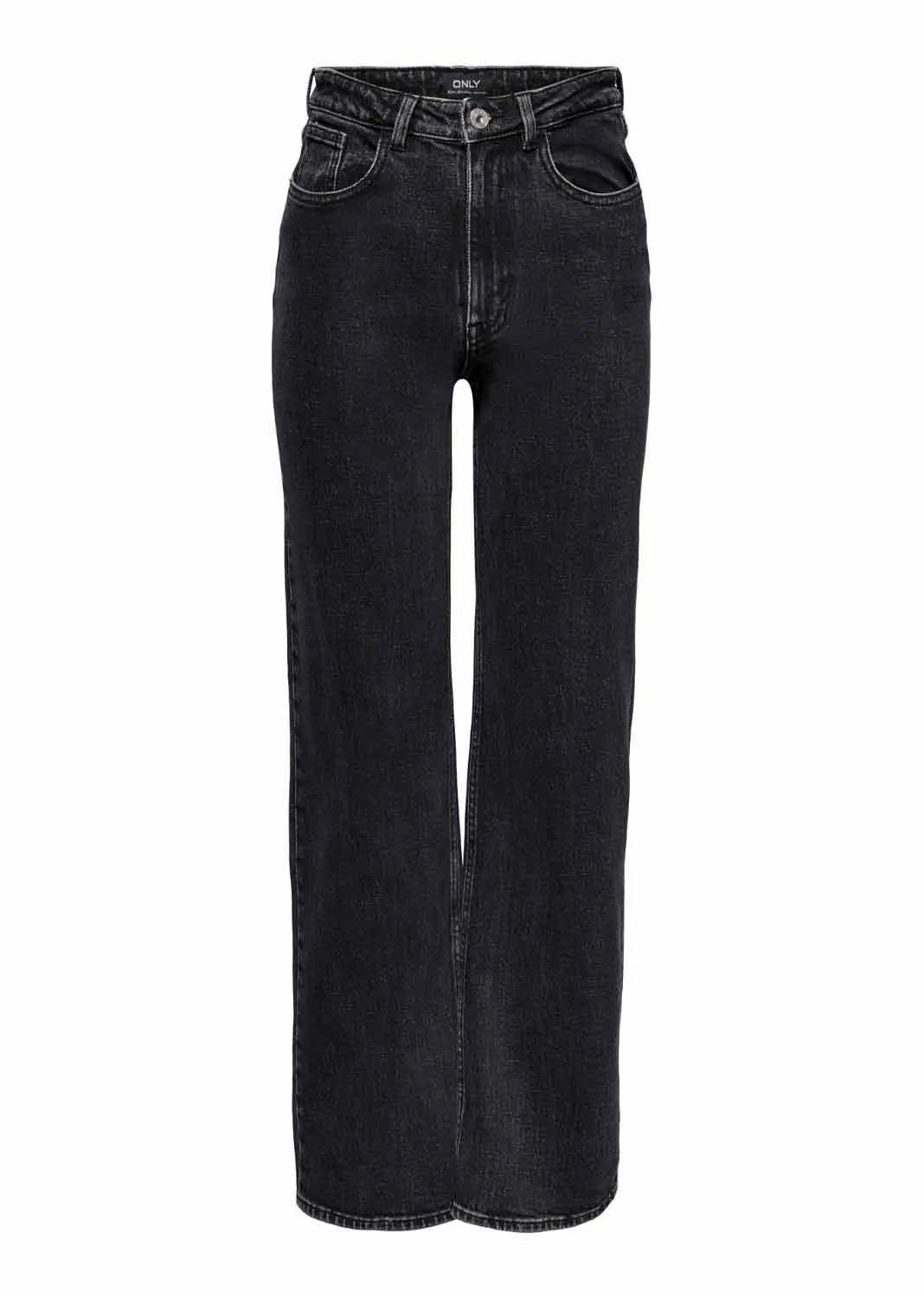 Wide Leg Jeans in Washed Black