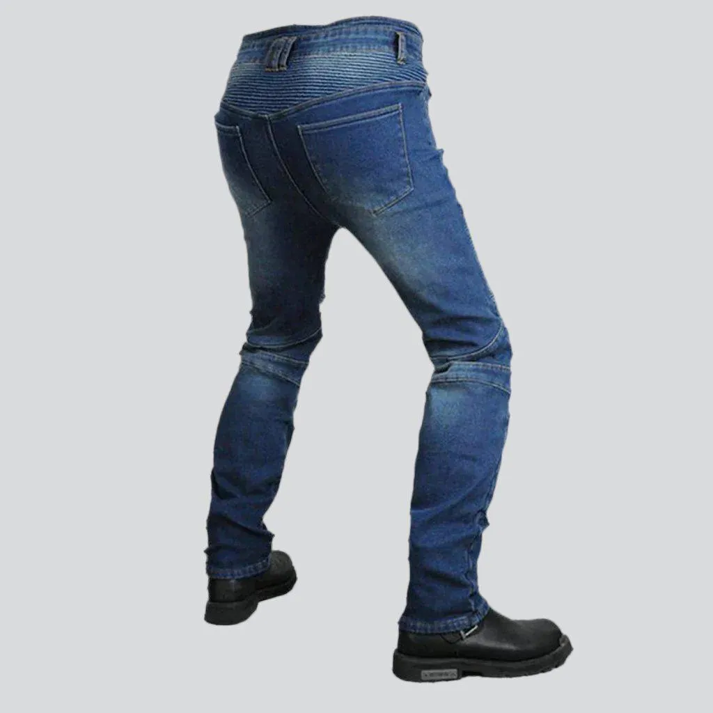 Winter warm men's biker jeans