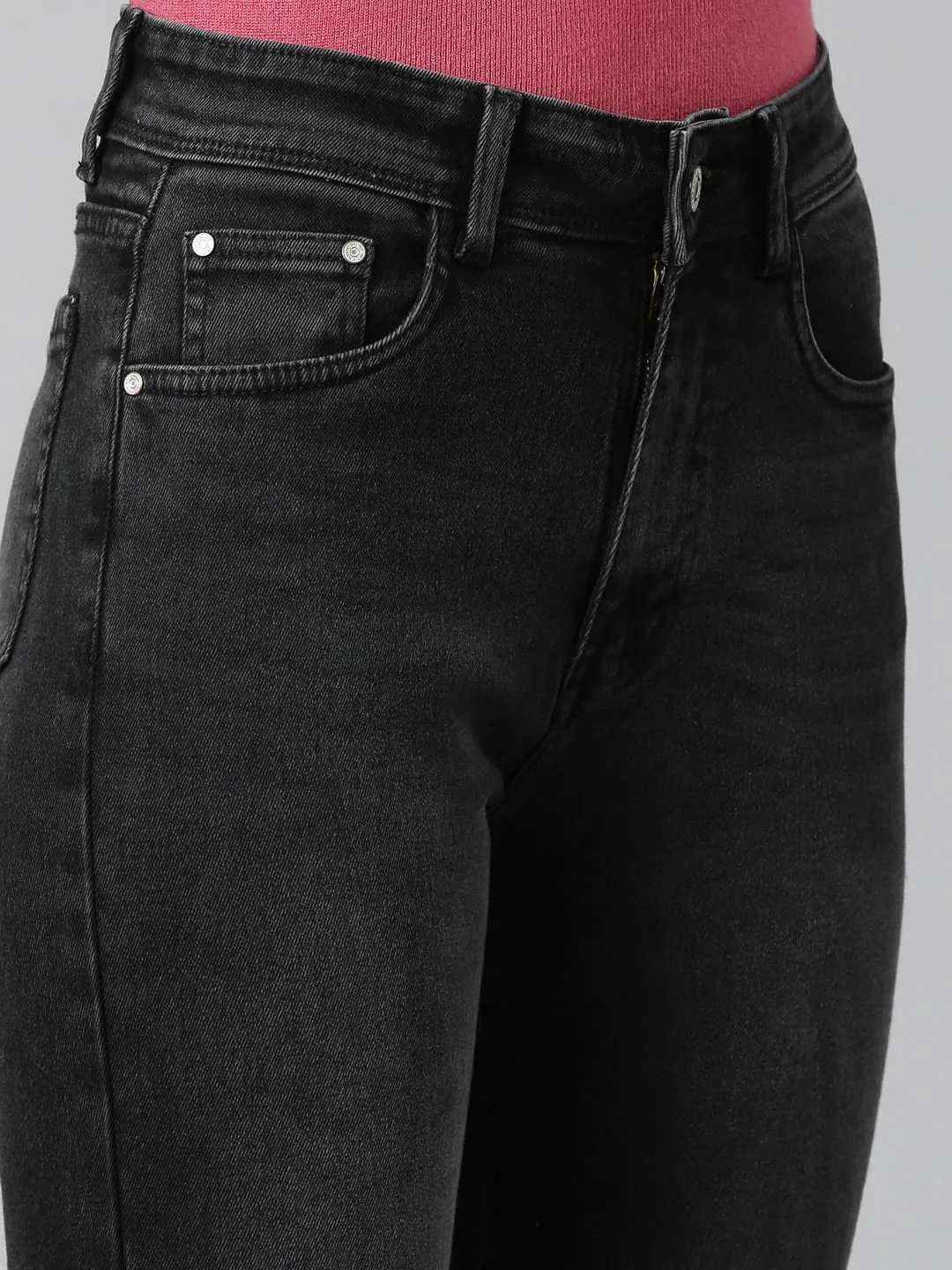 Women Black Solid Regular Fit Denim Jeans