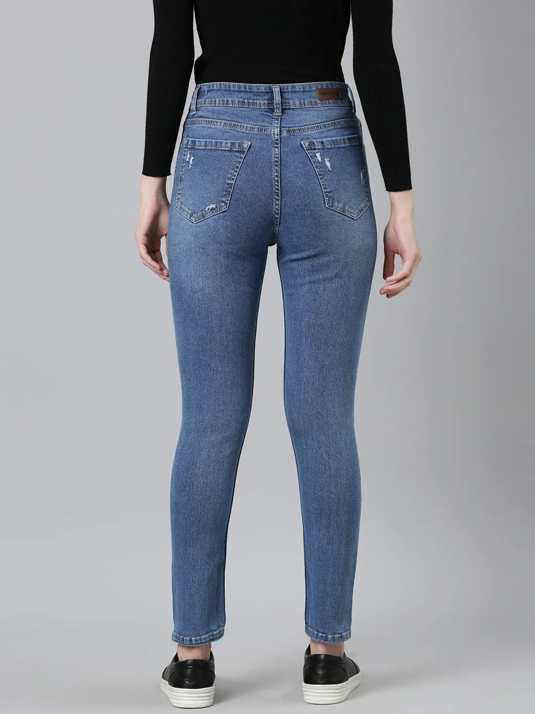 Women Blue Solid Regular Fit Denim Jeans