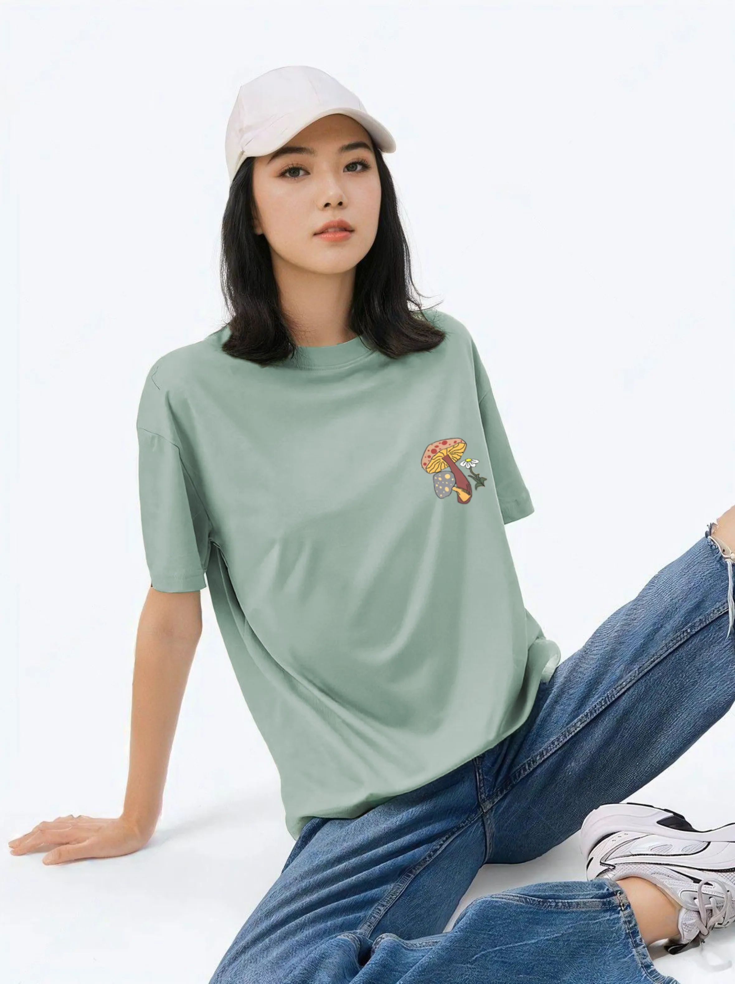 Women Oversized Skeptic Green T-shirt - Keep growing