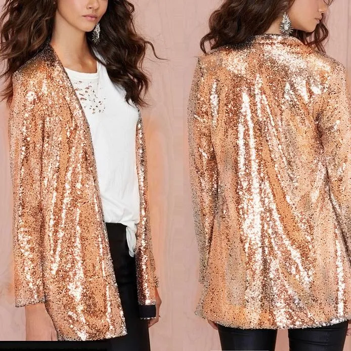 Women prom sequin fashion slim fit long sleeve top coats