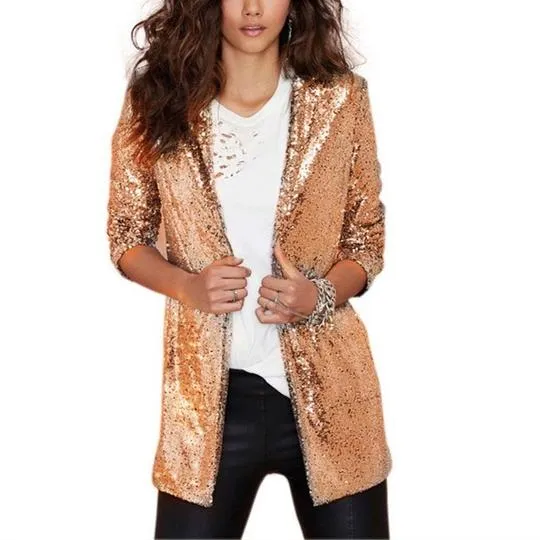 Women prom sequin fashion slim fit long sleeve top coats