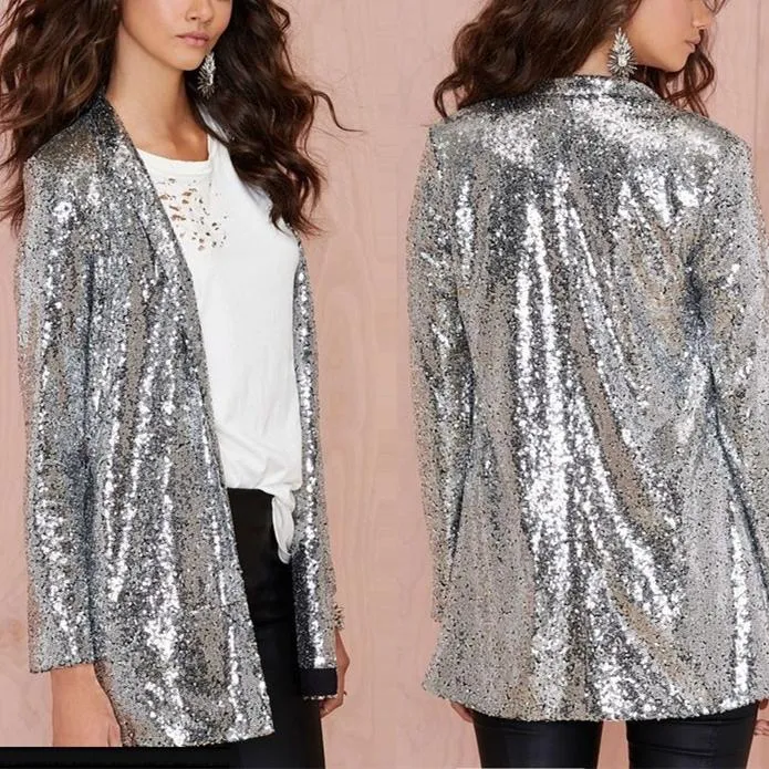 Women prom sequin fashion slim fit long sleeve top coats