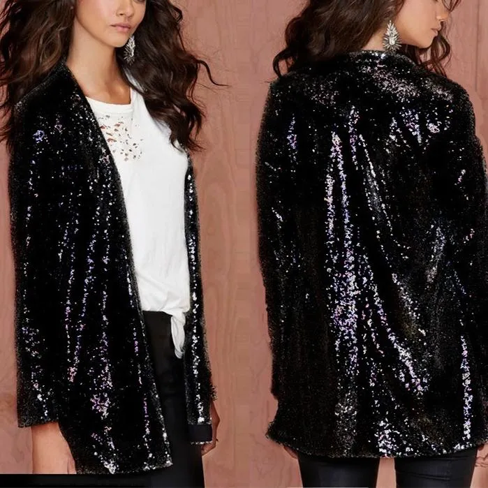 Women prom sequin fashion slim fit long sleeve top coats